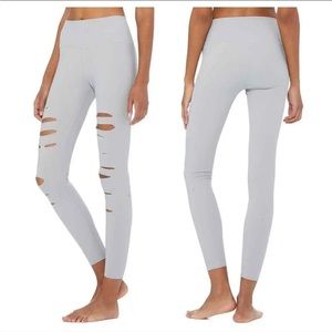 Alo Yoga Light Grey Ripped Warrior Leggings XS